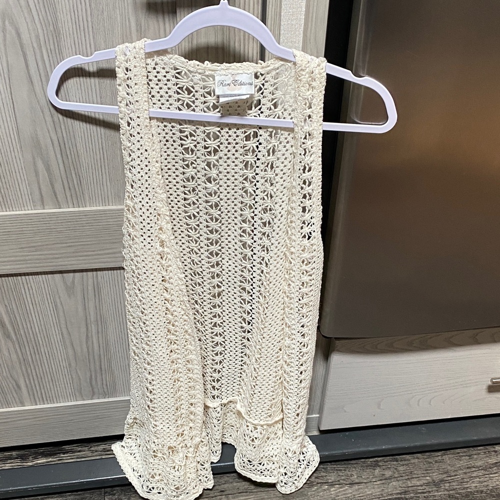 Rare Editions Ivory Crochet Vest
